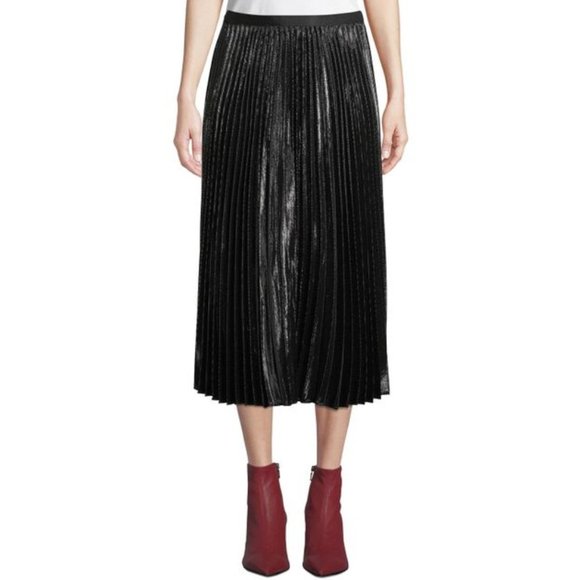 DVF Heavyn Pleated metallic Crepe Shimmer Black Holiday Skirt 4 - Picture 5 of 16